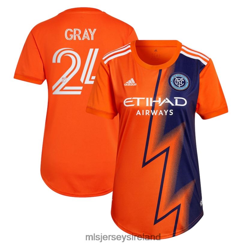 Jersey New York City FC Tayvon Gray Adidas Orange 2022 The Volt Kit Replica Player Jersey Women MLS Jerseys RR22VR1228